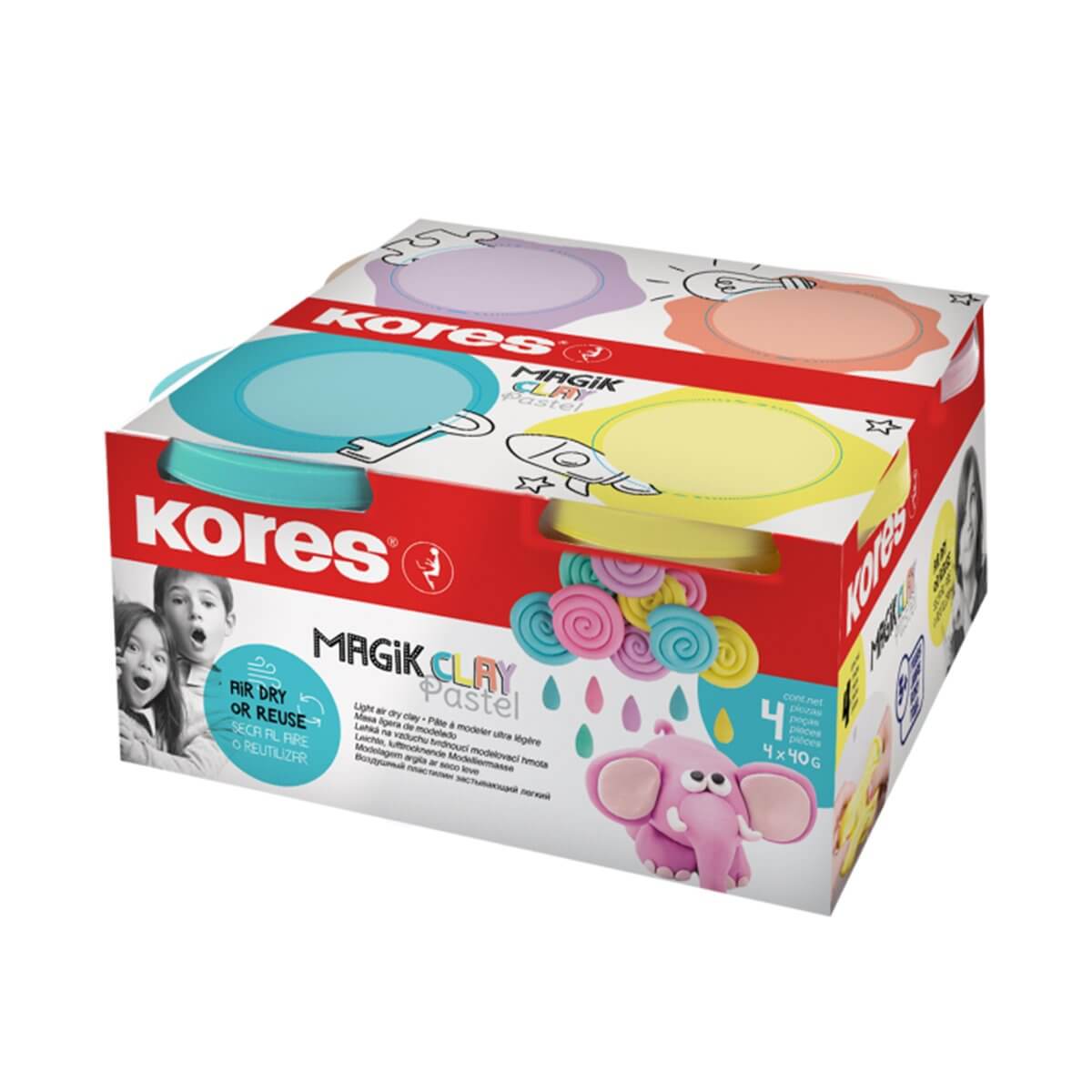Plastilina Kores Magic Clay PASTEL, 40 g/culoare, 4 culori basic/set Plastilina Kores Magic Clay PASTEL, 40 g/culoare, 4 culori basic/set